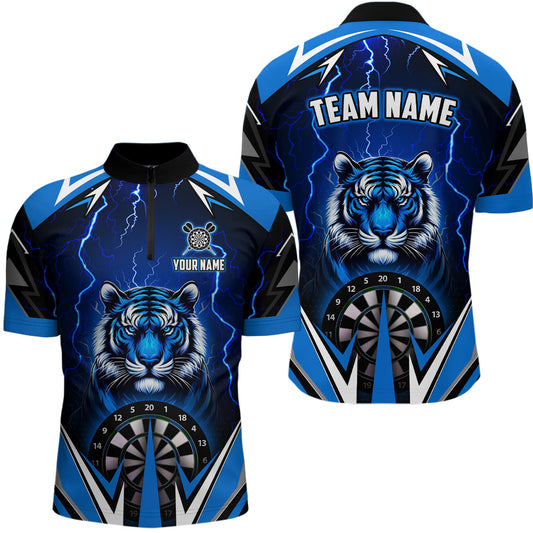 Individuelles Tiger Thunder Lightning Blau Herren Shirt mit Viertelreißverschluss, Dartboard Dart Trikot TDM2214