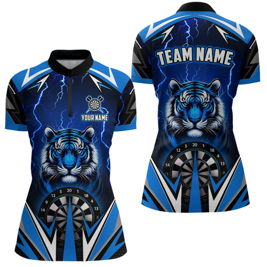 Individuelles Tiger Thunder Lightning Blau Damen Quarter Zip Shirt, Dartboard Dart Trikot TDM2214