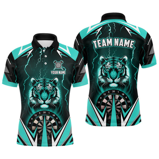 Individuelles Tiger Dart Poloshirt Für Herren, Donner Blitz Türkises Darttrikot TDM2478