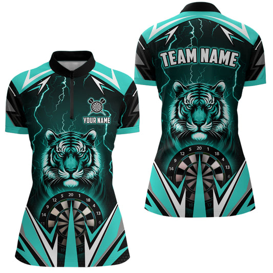 Individuelles Tiger Dart Damen Quarter Zip Shirt, Blitz Donner Türkises Dart Trikot TDM2478