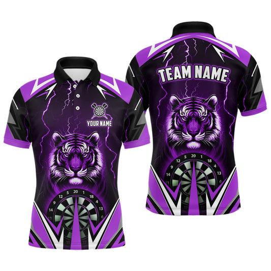 Individuelles Tiger Donner Blitz Dart Poloshirt Für Herren, Lila Dart-Teamtrikot TDM2479