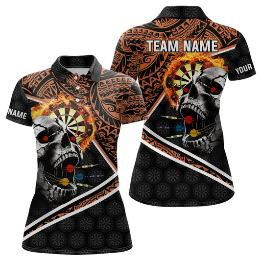 Individuelles Schädel Dartbrett Feuer Tribal Dart-Poloshirt für Damen, Team Dart-Trikot TDM3218