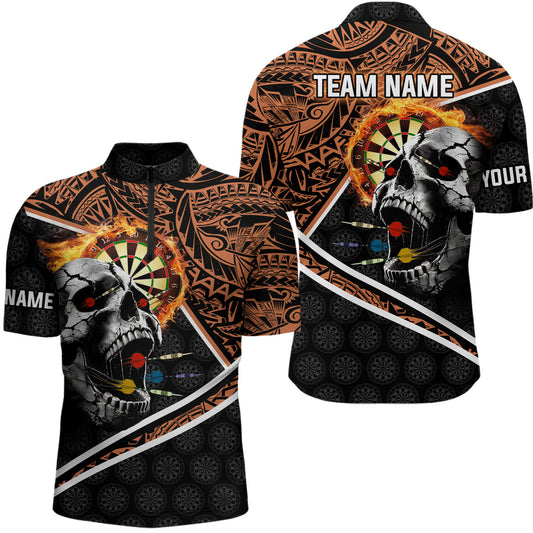 Individuelles Skull Dartboard Feuer Tribal Dart Herren Shirt mit Viertelreißverschluss, Team Dart Trikot TDM3218