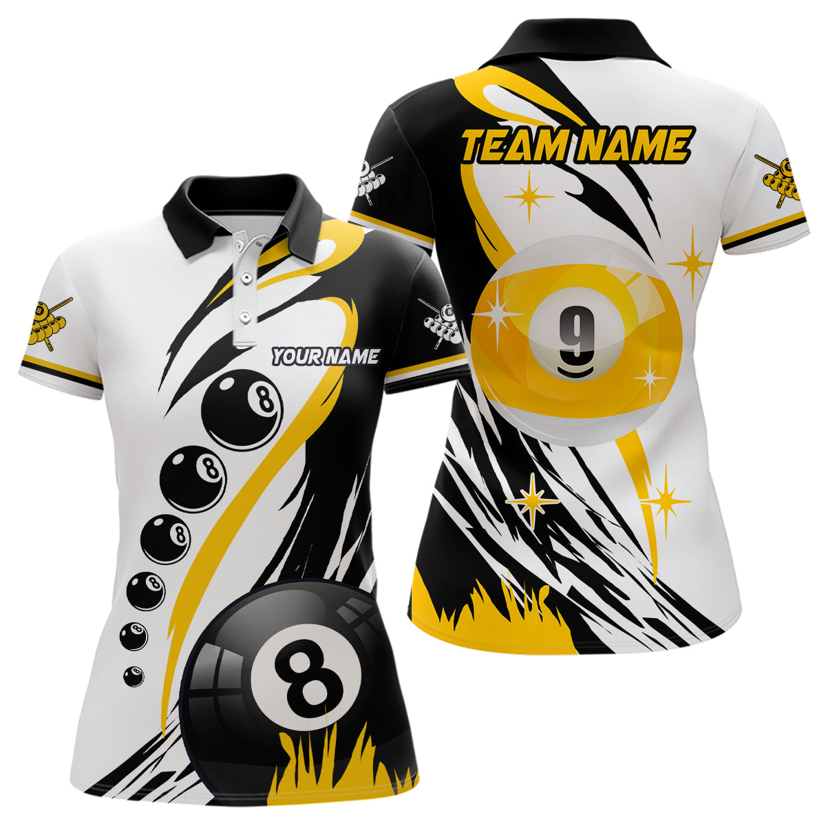 Billard 8-Ball & 9-Ball Poloshirt für Damen, individuelle Teamnamen-Billardkleidung TDM1229