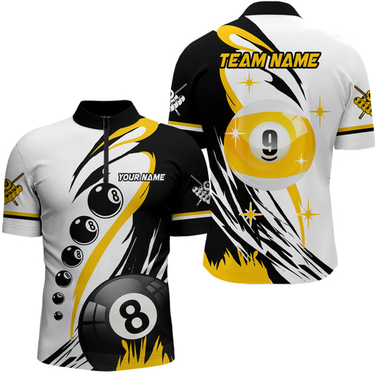 Billard 8-Ball & 9-Ball Shirt mit Viertelreißverschluss für Herren, individuelles Teamname-Outfit TDM1229