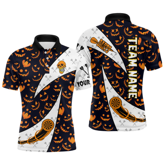 Individuelles Lustiges Kürbis-Muster-Halloween-Dart-Poloshirt für Herren, Geschenk für Dart-Liebhaber TDM2735