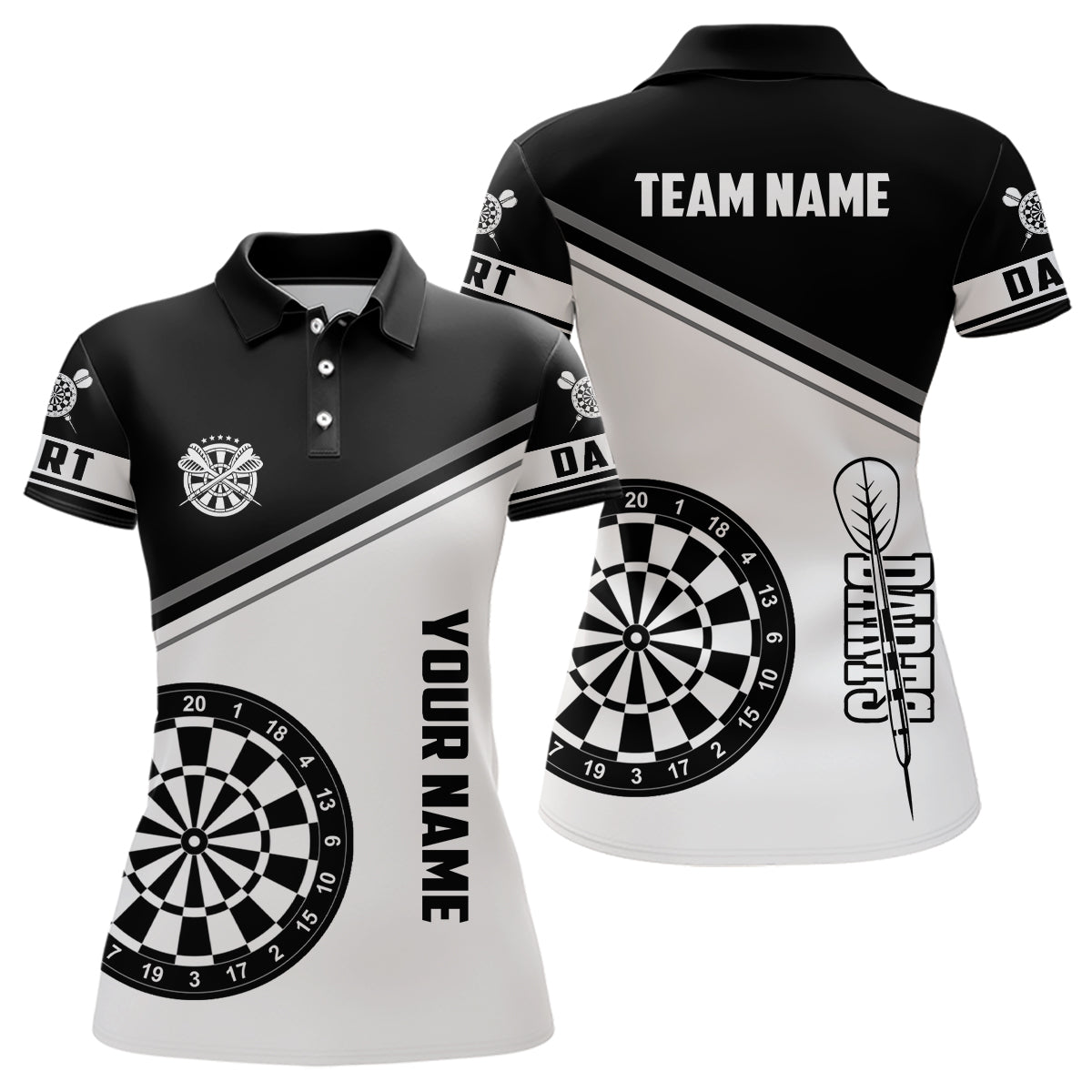 Individuelles Dartbrett Schwarz Weiß Herren Poloshirt, Dart Team Uniform Shirts, Darttrikot TDM1246