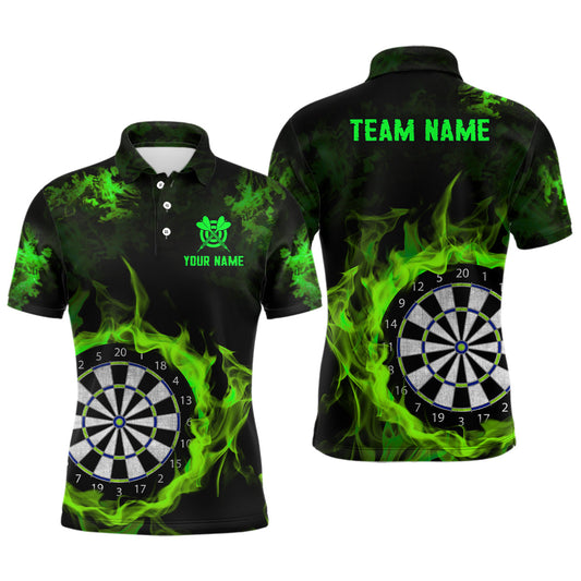Individuelles Feuerflamme Grünes Dartbrett Herren Poloshirt, Team Dart Shirt TDM2030