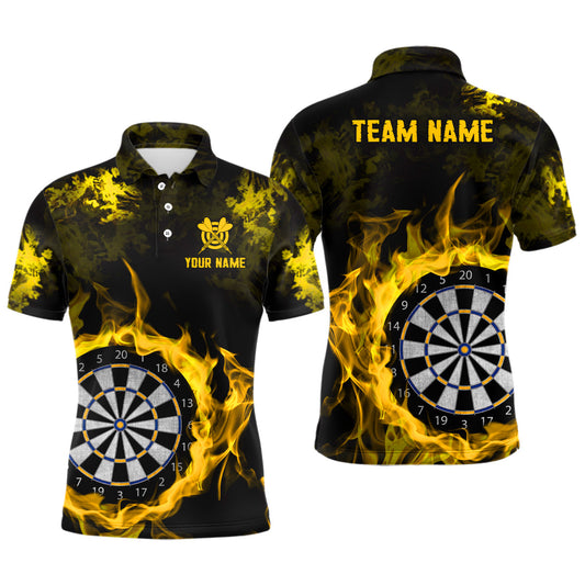 Individuelles Feuerflamme Gelbes Dartbrett Herren Poloshirt, Team Dart Shirt TDM2031