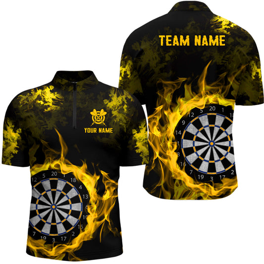 Feuerflamme Gelbes Dartboard Dart Herren Shirt mit Viertelreißverschluss, Team Dart Shirt TDM2031