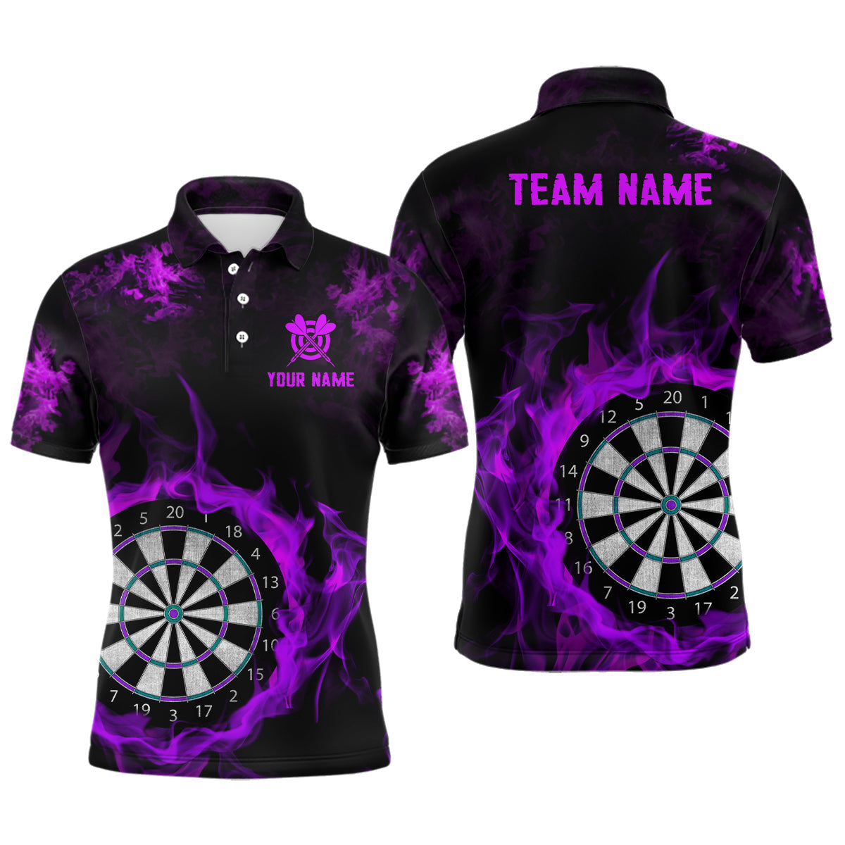 Individuelles Feuerflamme Lila Dartbrett Herren Poloshirt, Team Dart Shirt TDM2032