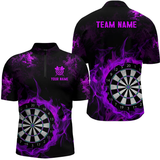 Feuerflamme Lila Dartboard Dart Herren Shirt mit Viertelreißverschluss, Team Dart Shirt TDM2032