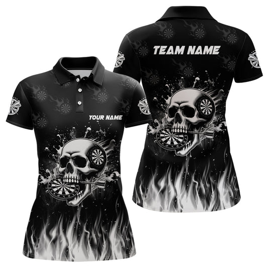Individuelles Lustiges Skelett Feuer Schwarzes Herren Poloshirt, Dart Teamtrikot TDM2242