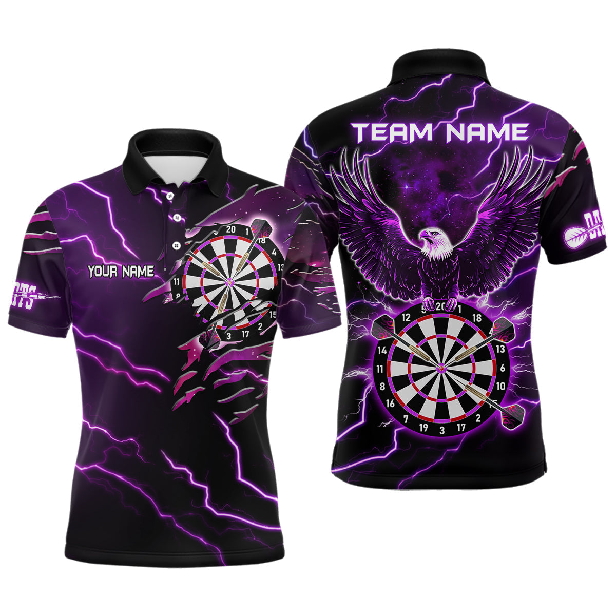 Individuelles Donner-Blitz-Adler-lilanes Dart-Poloshirt für Herren, Darttrikot TDM3578