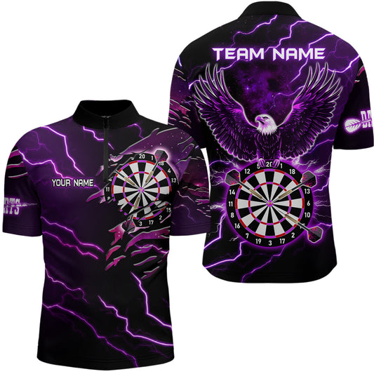 Individuelles Thunder Lightning Adler Lila Dart Viertelreißverschluss Herren Shirt, Dart Trikot TDM3578