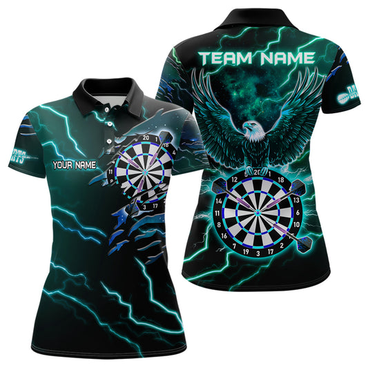 Individuelles Donner-Blitz Adler Türkis Darts-Poloshirt für Damen, Dart-Trikot TDM3579