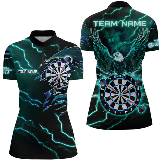 Individuelles Donner Blitz Adler Türkis Darts Damen Quarter Zip Shirt, Dart Trikot TDM3579