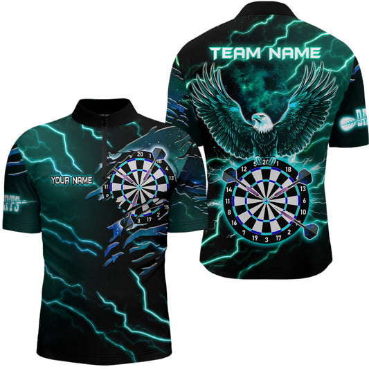 Individuelles Thunder Lightning Adler Türkis Dart Viertelreißverschluss Herren Shirt, Dart Trikot TDM3579