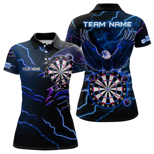 Individuelles Donner-Blitz Adler Blau Darts-Poloshirt für Damen, Dart-Trikot TDM3580