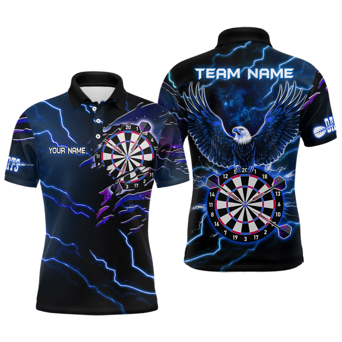 Individuelles Donner-Blitz-Adler-blaues Dart-Poloshirt für Herren, Darttrikot TDM3580
