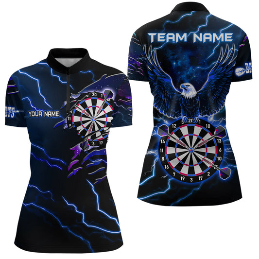 Individuelles Donner Blitz Adler Blaue Darts Damen Quarter Zip Shirt, Dart Trikot TDM3580