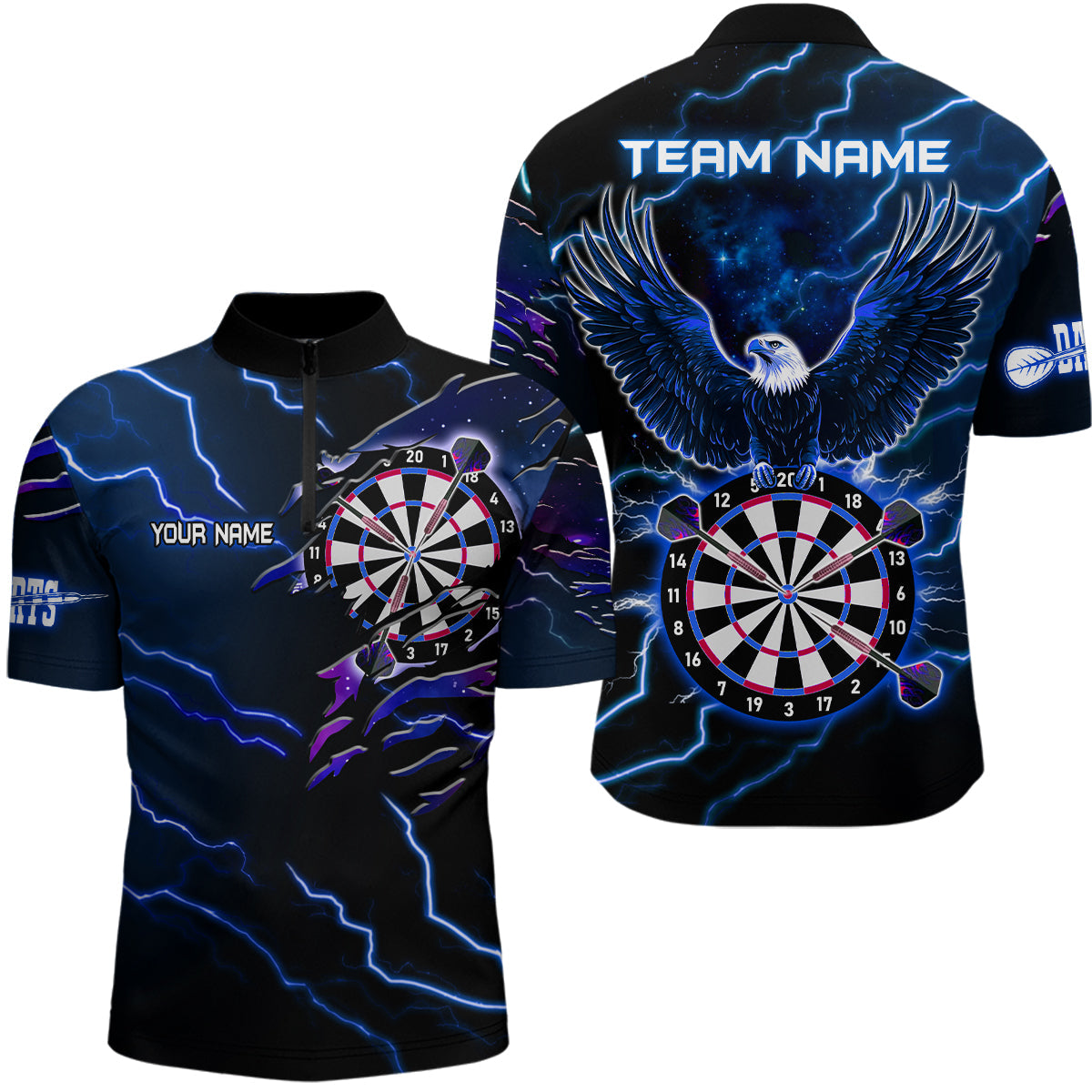 Individuelles Thunder Lightning Adler Blau Dart Viertelreißverschluss Herren Shirt, Dart Trikot TDM3580