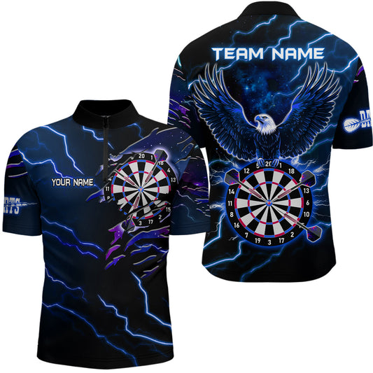 Individuelles Thunder Lightning Adler Blau Dart Viertelreißverschluss Herren Shirt, Dart Trikot TDM3580