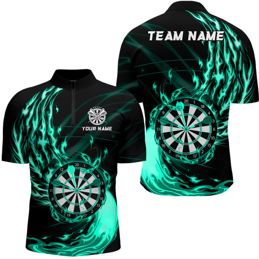 Individuelles Türkis Feuerflamme Dartboard Dart Viertelreißverschluss Herren Shirt – Dart Trikots TDM3739