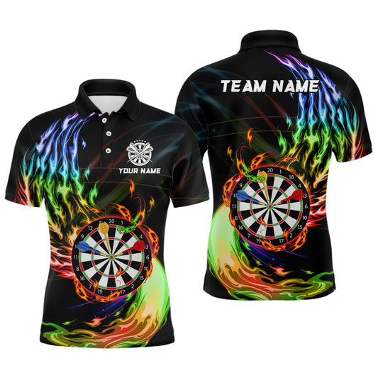 Individuelles Regenbogen Feuer Flamme Dartbrett Dart Poloshirt Für Herren – Darttrikots TDM3740
