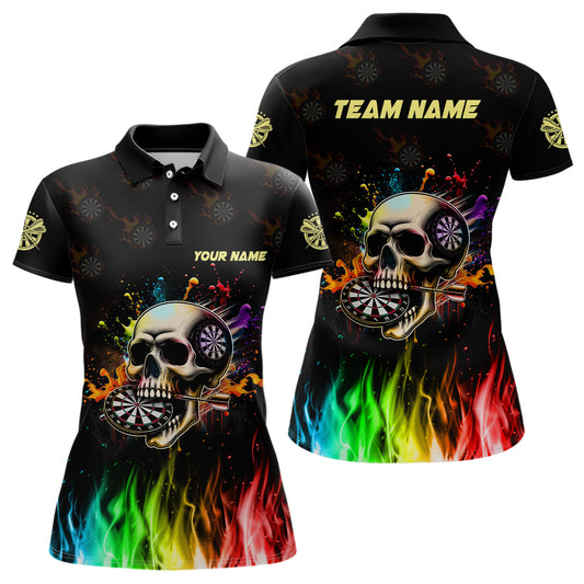 Individuelles Lustiges Dart Totenkopf Bunte Feuer Herren Poloshirt, Dart Team Trikot TDM1261
