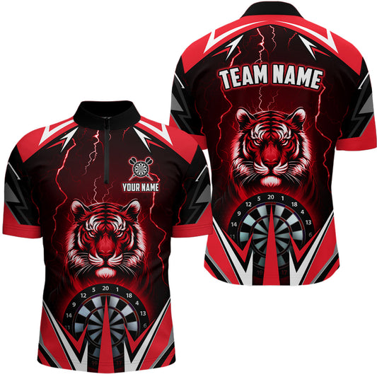 Individuelles Tiger Thunder Lightning Rotes Dart Herren Shirt mit Viertelreißverschluss, Dart Trikot TDM2779