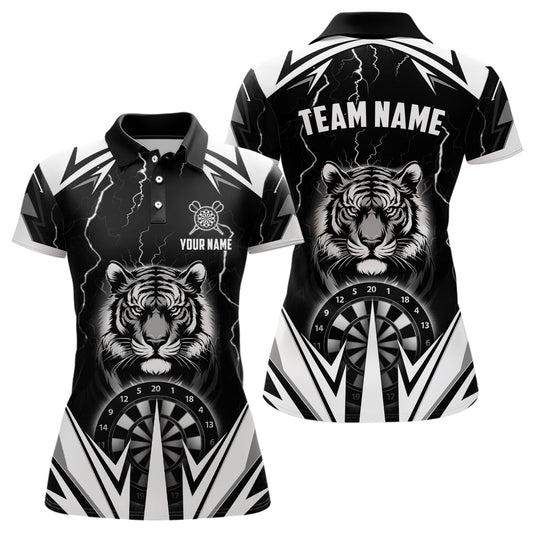 Individuelles Tiger Donner Blitz Schwarzes Dart Poloshirt für Damen, Dart Trikot TDM2780