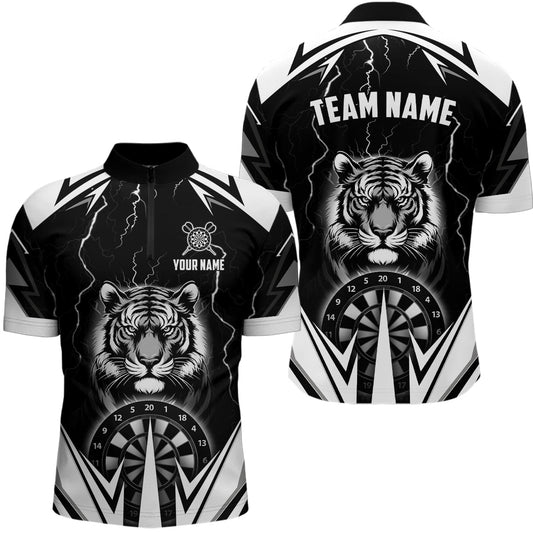 Individuelles Tiger Thunder Lightning Schwarzes Dart Herren Shirt mit Viertelreißverschluss, Dart Trikot TDM2780