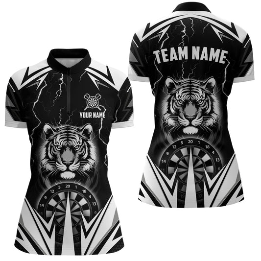 Individuelles Tiger Donner Blitz Schwarzes Dart Damen Quarter Zip Shirt, Dart Trikot TDM2780