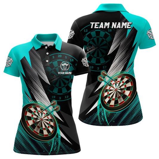 Individuelles Türkises Schwarzes Dart Poloshirt für Damen, Cool Dart Trikot TDM3014