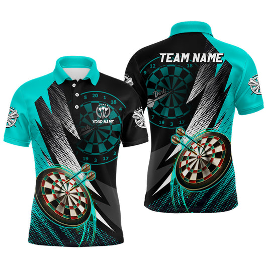 Individuelles türkis-schwarzes Dart-Poloshirt für Herren, cooles Darttrikot TDM3014