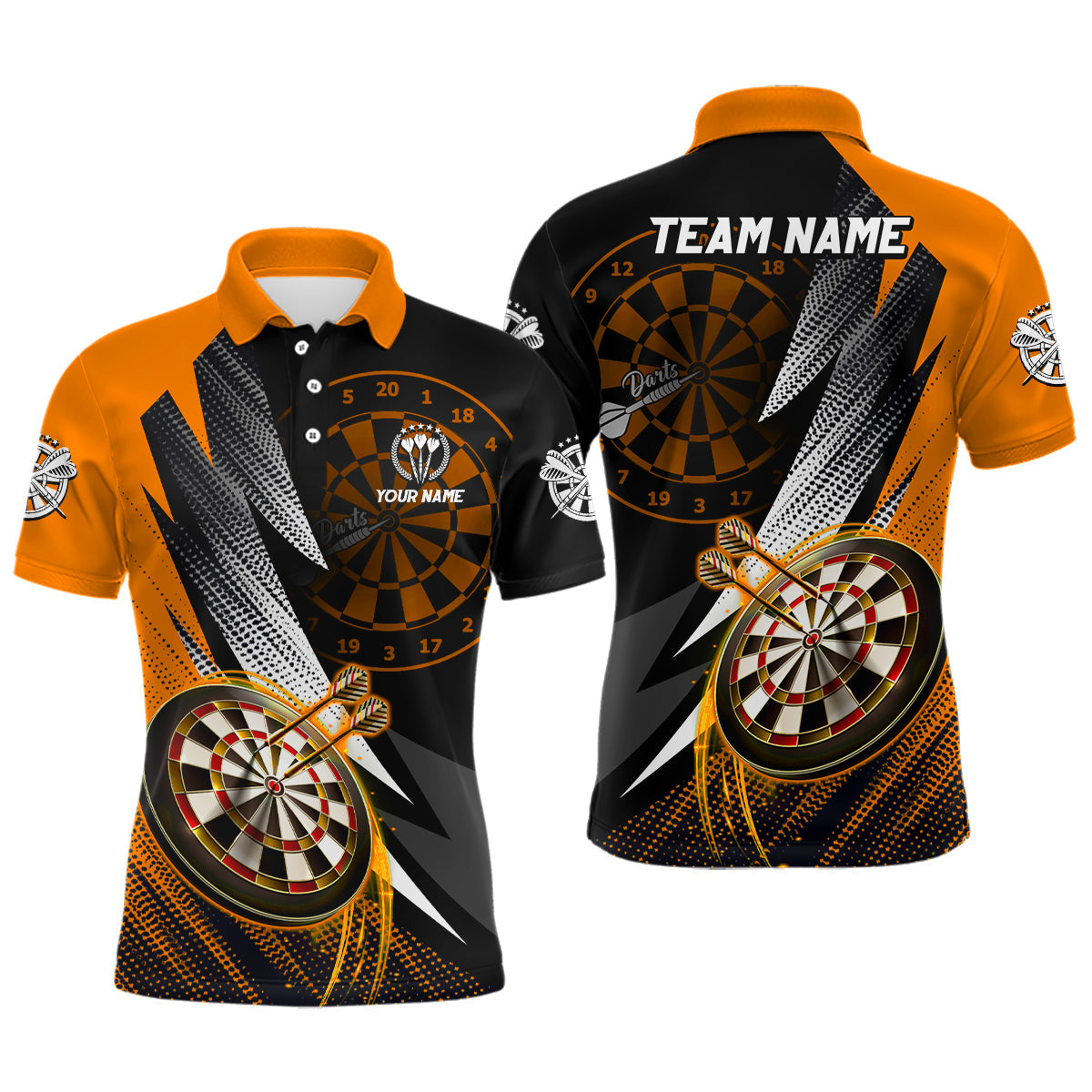 Individuelles orange-schwarzes Dart-Poloshirt für Herren, Darttrikot TDM3015