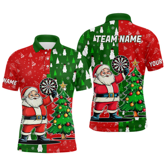 Individuelles rotes und grünes Dart Santa-Weihnachten-Dart-Poloshirt für Herren, lustiges Weihnachts-Darttrikot TDM3021