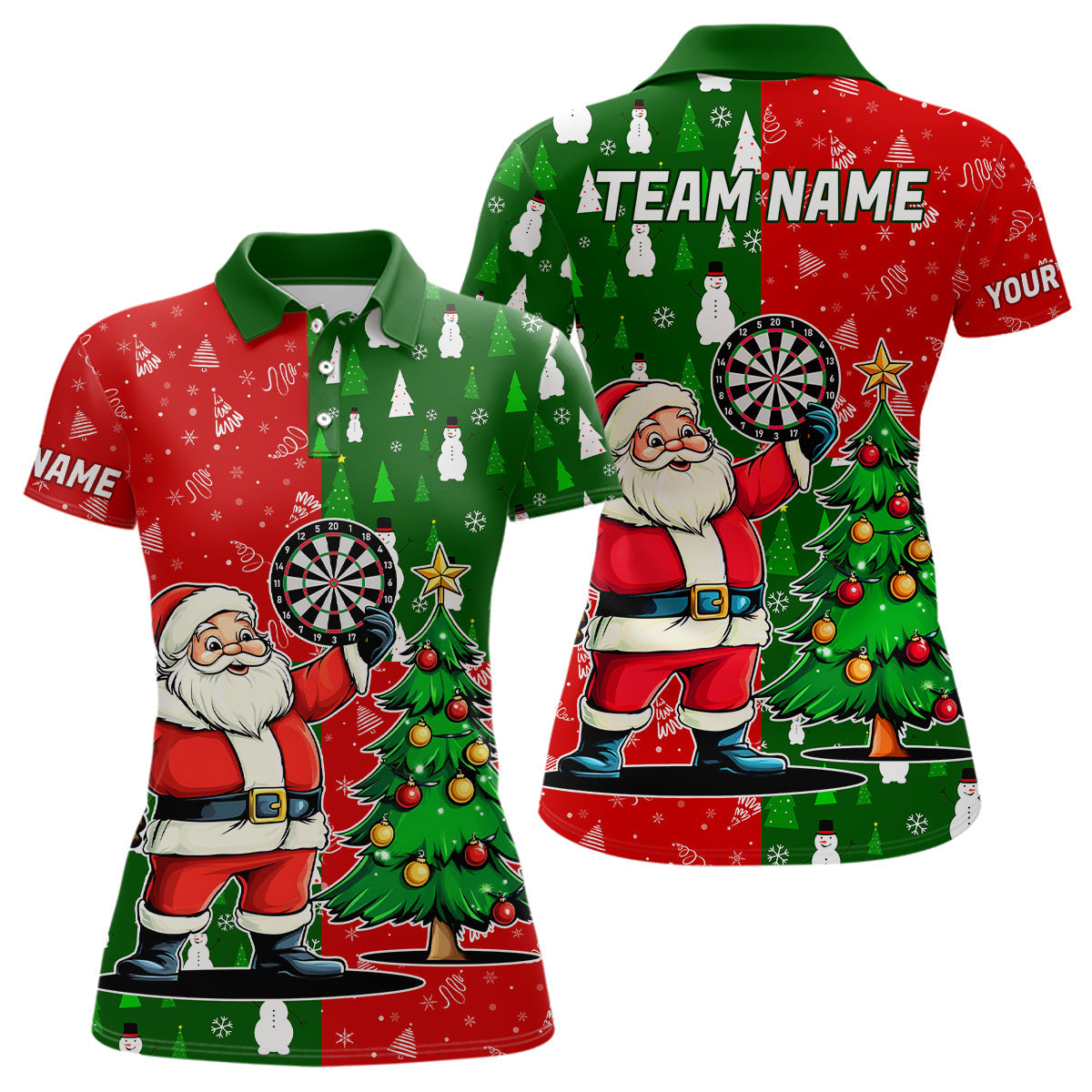 Individuelles Rotes und Grünes Dart Santa Weihnachten Dart Poloshirt für Damen, Lustiges Xmas Dart Trikot TDM3021