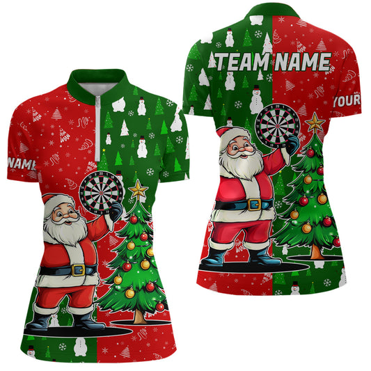 Individuelles Rot-Grünes Darts Weihnachtsmann Weihnachts-Dart Damen Quarter Zip Shirt, Lustiges Xmas Dart Trikot TDM3021
