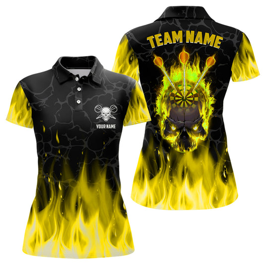Individuelles Feuerflammen-Skelett Herren Poloshirt, Gruseliges Dart-Teamtrikot Gelb TDM2554