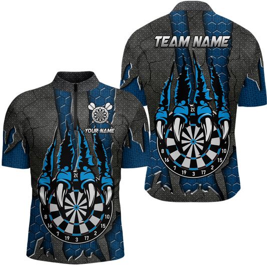 Individuelles Blaues Krallen Darts Board Dart Herren Shirt mit Viertelreißverschluss, Darts Liga Dart Trikot TDM3054