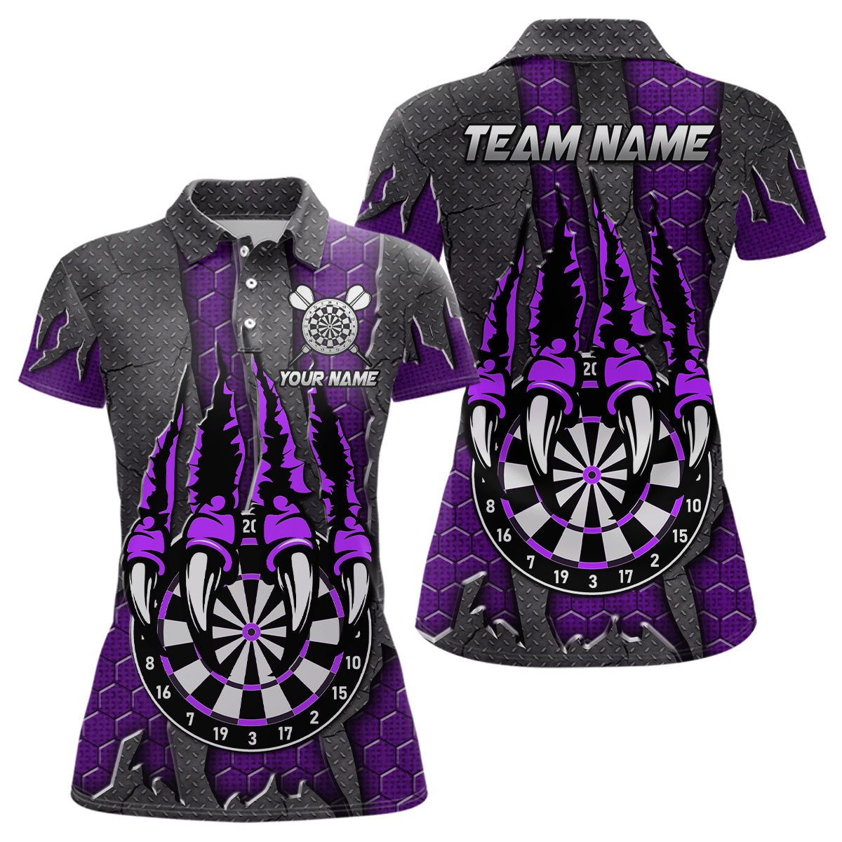 Individuelles Lila Klaue Dart Board Dart Poloshirt für Damen, Dart Liga Dart Trikot TDM3055
