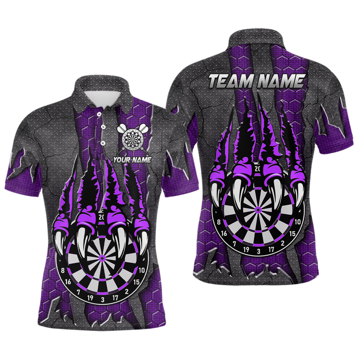 Individuelles lila Klauen-Dartbrett-Dart-Poloshirt für Herren, Dart-Liga-Darttrikot TDM3055