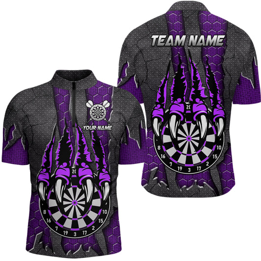 Individuelles Lila Krallen Darts Board Dart Herren Shirt mit Viertelreißverschluss, Darts Liga Dart Trikot TDM3055