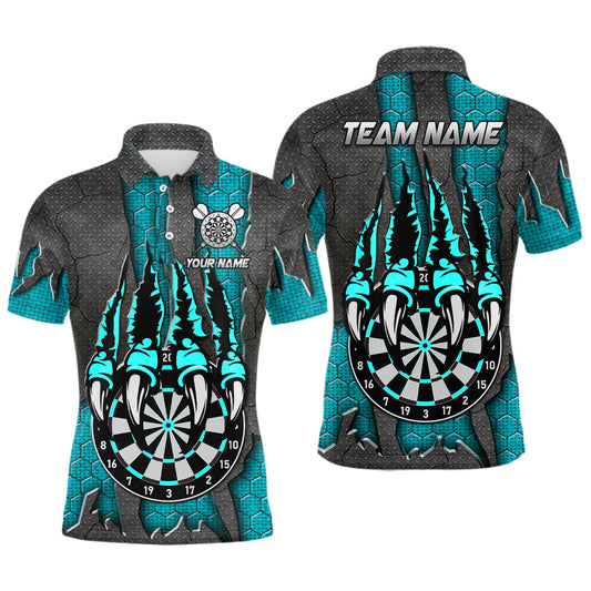 Individuelles türkisfarbenes Klauen-Dartbrett-Dart-Poloshirt für Herren, Dart-Liga-Darttrikot TDM3056