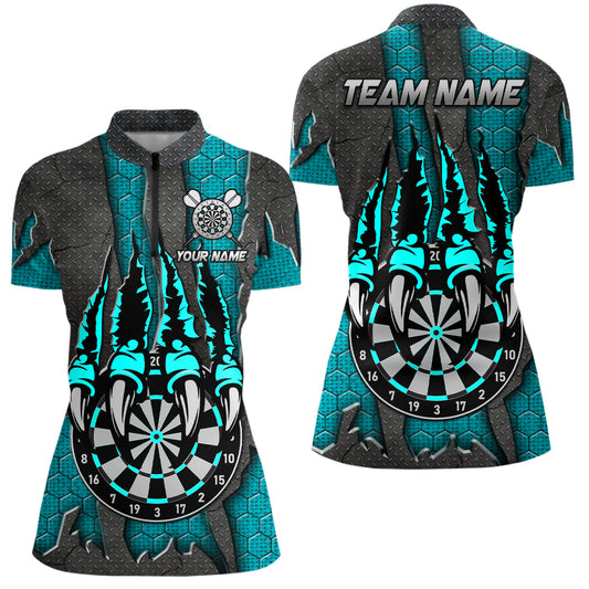 Individuelles Türkises Claw Dartboard Dart Quarter Zip Shirt Für Damen, Dart Liga Dart Trikot TDM3056