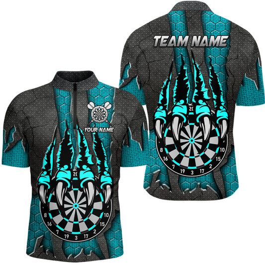 Individuelles Türkises Krallen Darts Board Dart Herren Shirt mit Viertelreißverschluss, Darts Liga Dart Trikot TDM3056