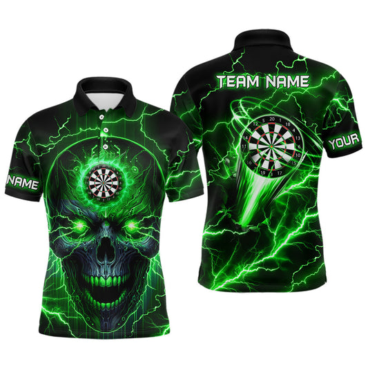 Individuelles Grünes Dart Totenschädel Dart Poloshirt Für Herren, Dart Team Liga Shirt TDM1510