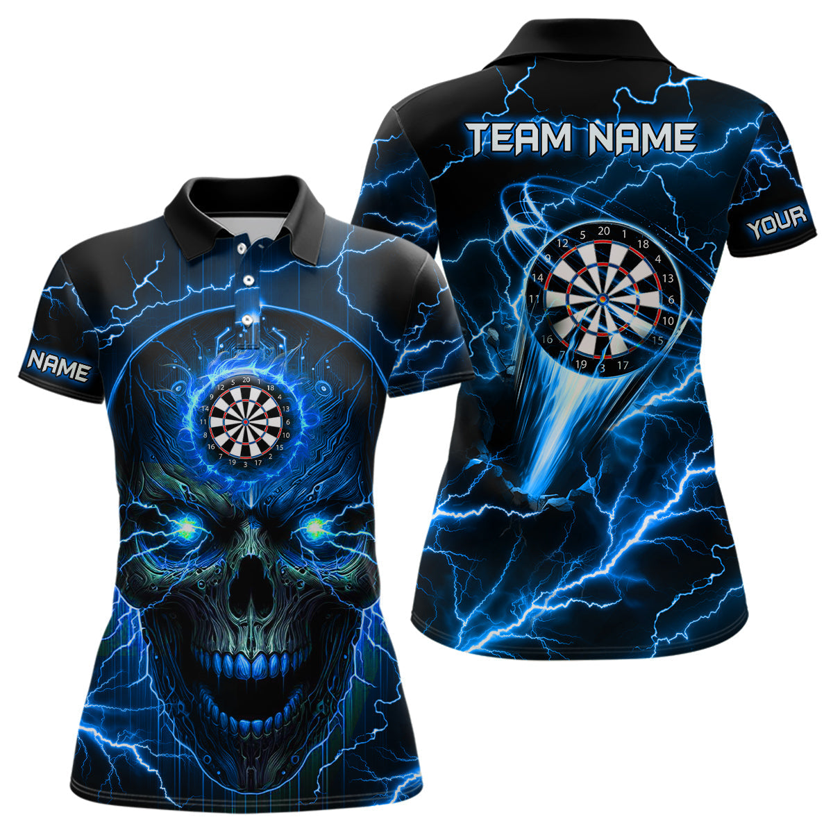Individuelles Blaues Dart Totenschädel Dart Poloshirt Für Herren, Dart Teamtrikot TDM1511